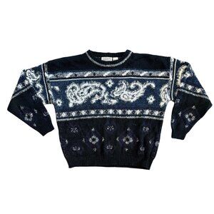 Vintage 80s/90s Method Vintage Printed Chunky Crewneck Knit Sweater Size Large